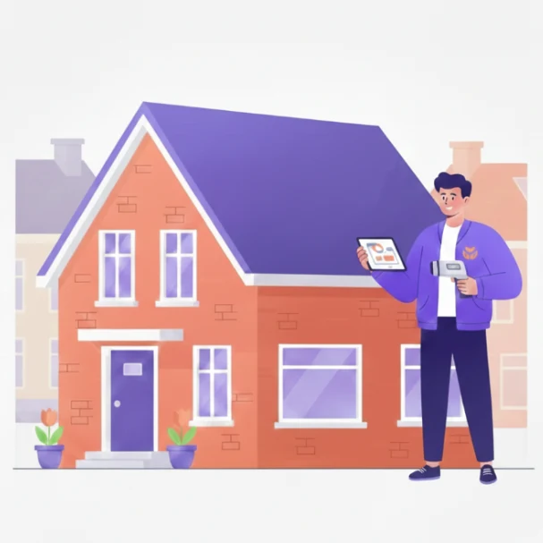Illustratie van een adviseur die een woning opneemt