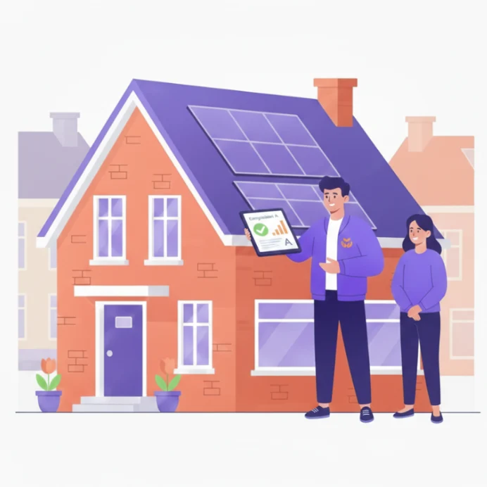 Illustratie van een verduurzaamde woning met een goedgekeurd energielabel