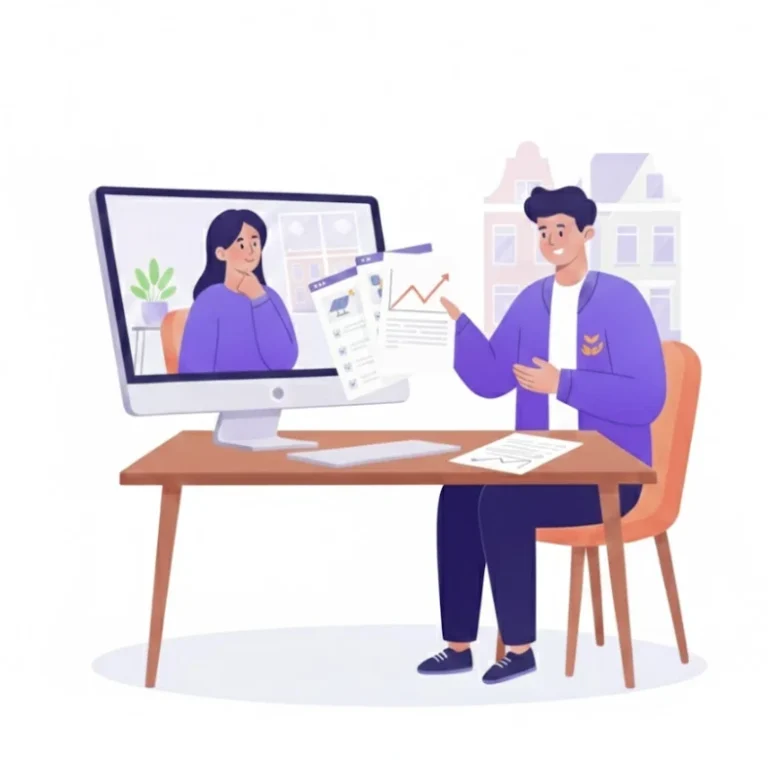 Illustratie van een videogesprek waarin de resultaten worden besproken